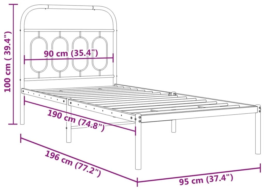 Estrutura de cama com cabeceira 90x190 cm metal branco