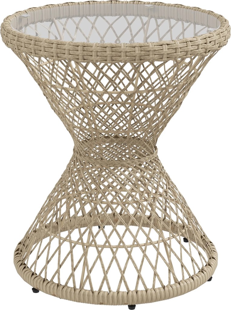 Outsunny Mesa de centro Mesa de apoio Design Boho, Tampo de vidro, PE-Rattan, 45 cm x 45 cm x 52 cm, Natural | Aosom Portugal