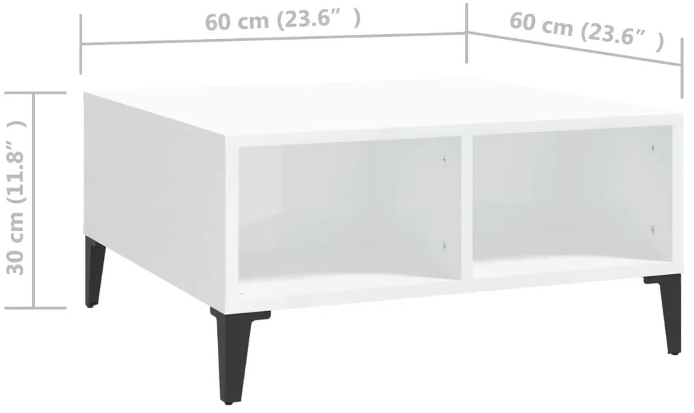 Mesa de centro 60x60x30cm derivados de madeira branco brilhante