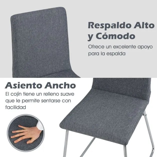 Conjunto 2 Cadeiras de Jantar Modernas Estofadas com Encosto Dobrável e Estrutura Metálica 52 x 47 x 88 cm Cinza