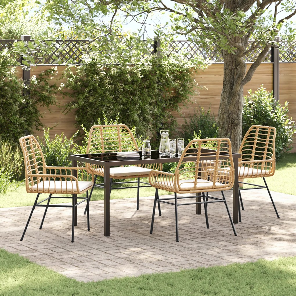 vidaXL Conjunto de Jantar de Jardim 5 Peças com Almofadas Castanho Rattan Poliéster