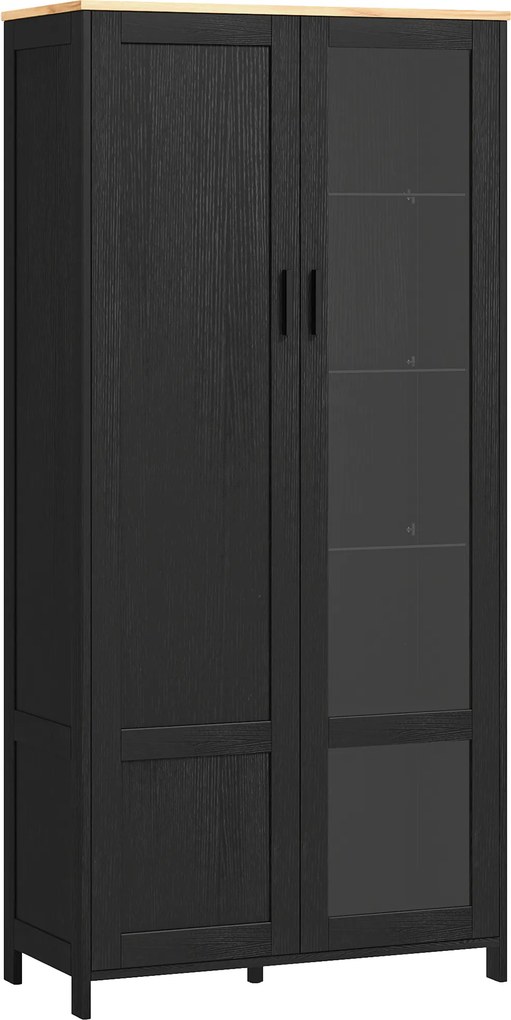HOMCOM Armário Vitrine de Cozinha 2 Portas com 9 Compartimentos e Prateleiras Reguláveis 76x36x160 cm Preto | Aosom Portugal