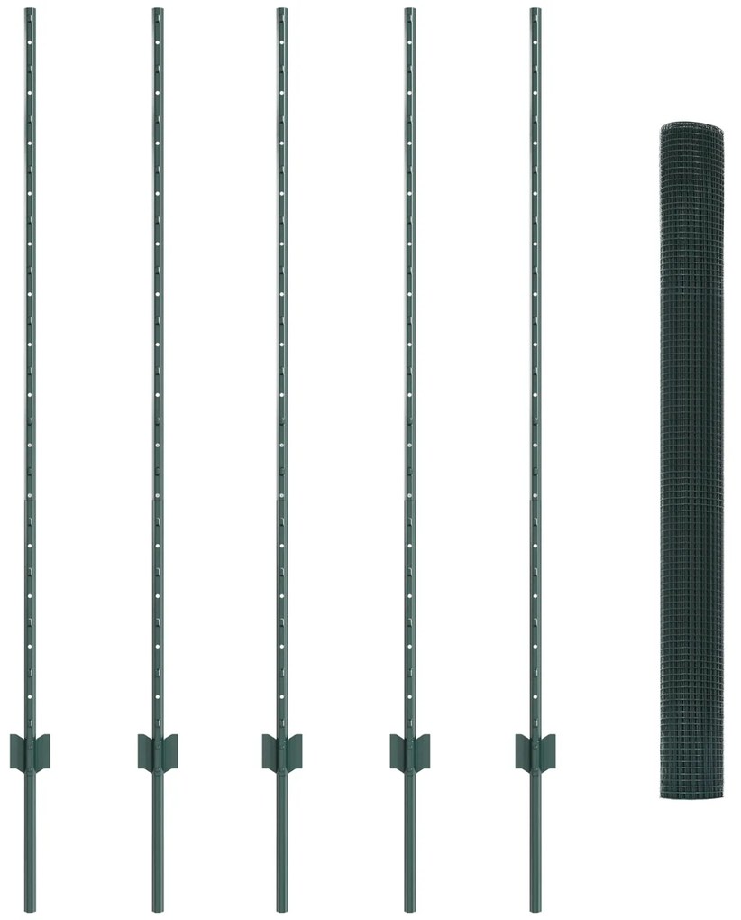 Cerca de Arame Soldado com 5 Estacas U Verde 1,4x10 m Aço