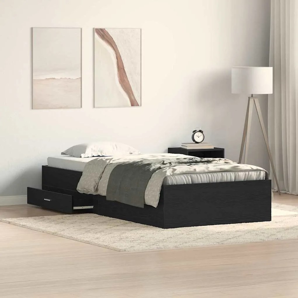 Cama vidaXL Preta Carvalho 90x200 cm Madeira Reconstituída