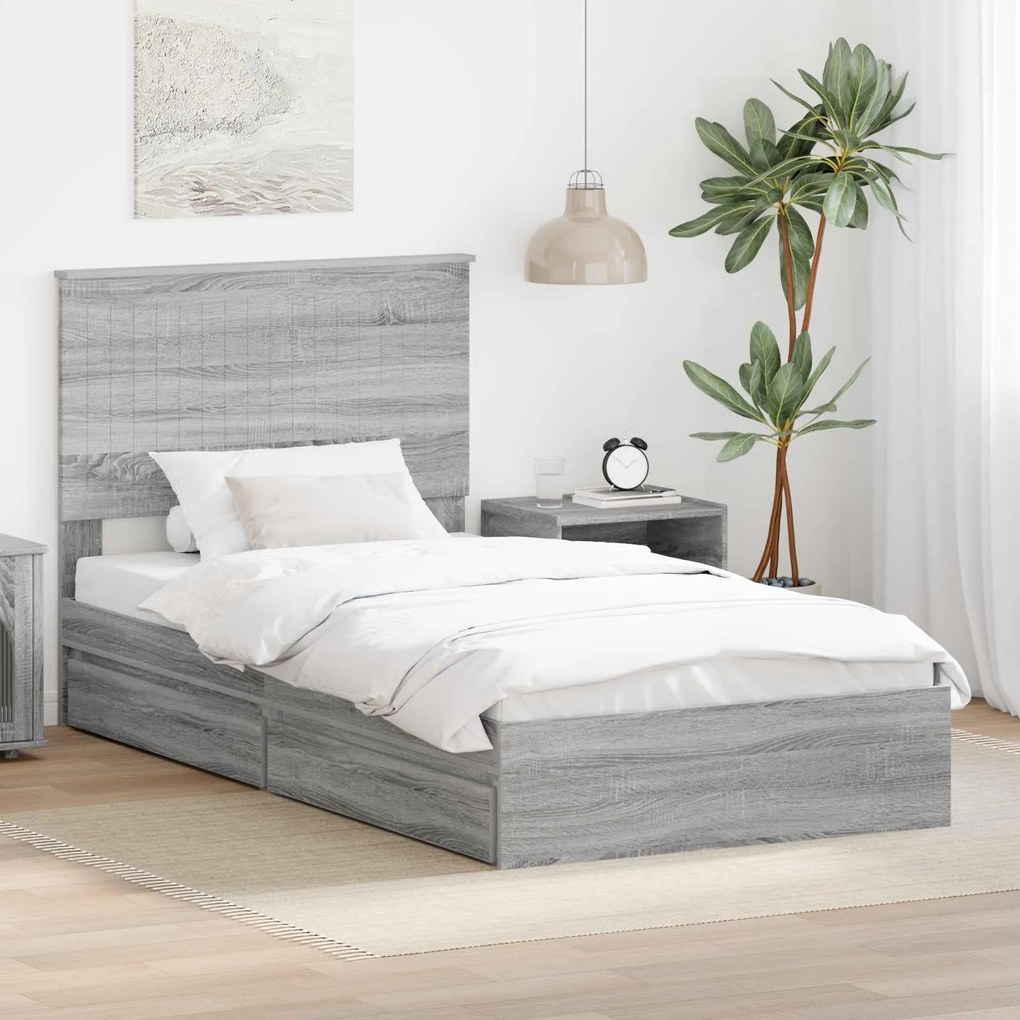 vidaXL Cama com Armazenamento com cabeceira Cinza Sonoma 100 x 200 cm