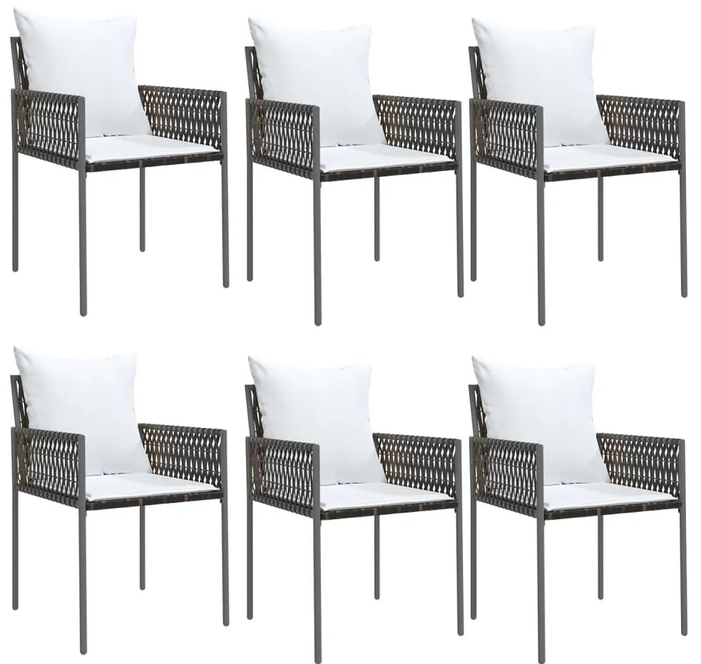 7 pcs conjunto de jantar p/ jardim c/ almofadões vime PE e aço