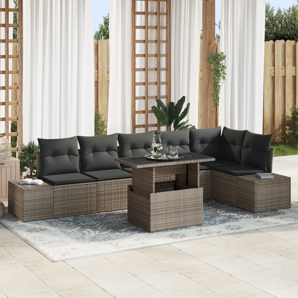 Conjunto de Sofá de Jardim de 7 Peças com Almofadas Cinzento de Polyra