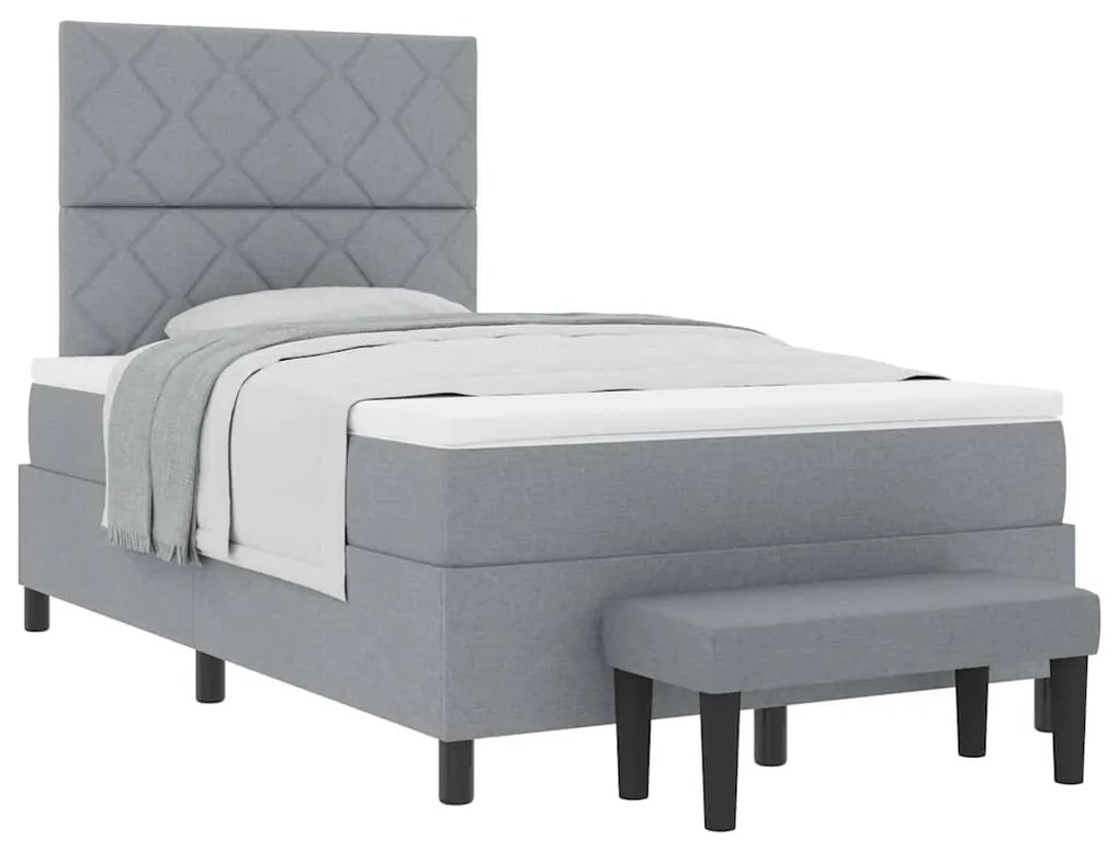 Cama Box Spring com Colchão &amp; Banco Cinza Claro 120x200 cm Tecido