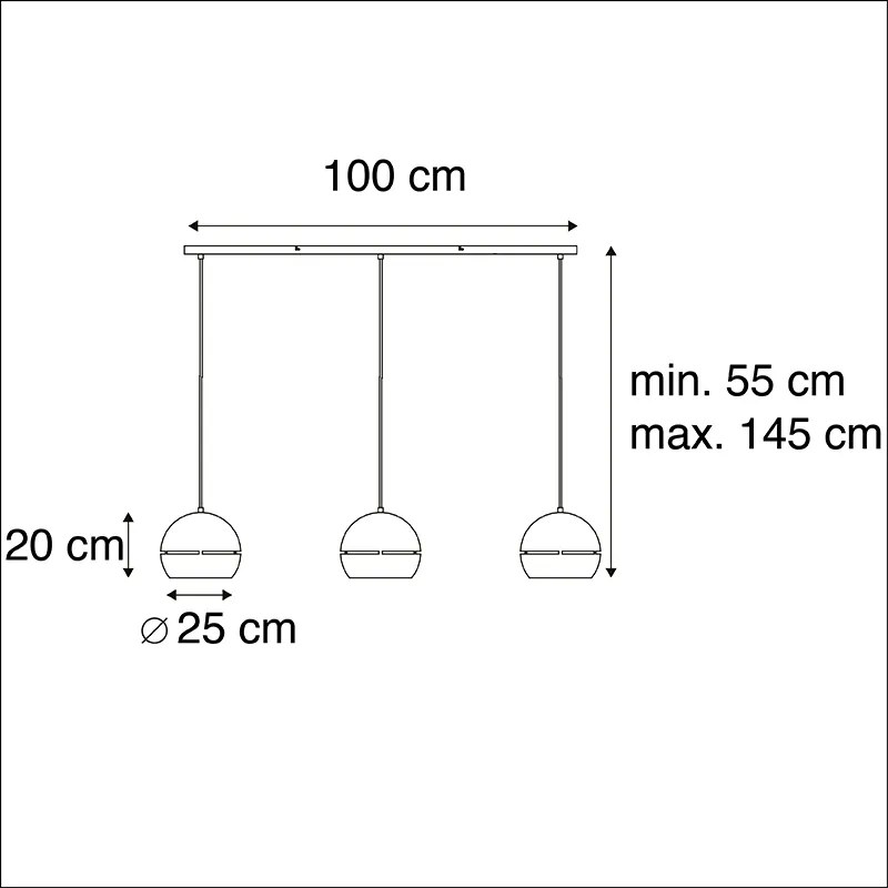 LED Candeeiro de suspensão inteligente preto com interior dourado 3 luzes incl. Wifi ST64 - Buell Industrial