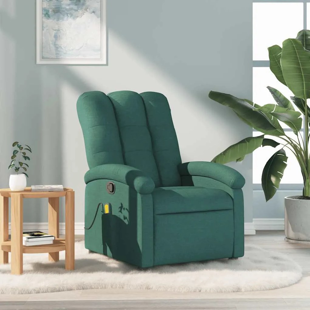 Poltrona de massagens reclinável tecido verde-escuro