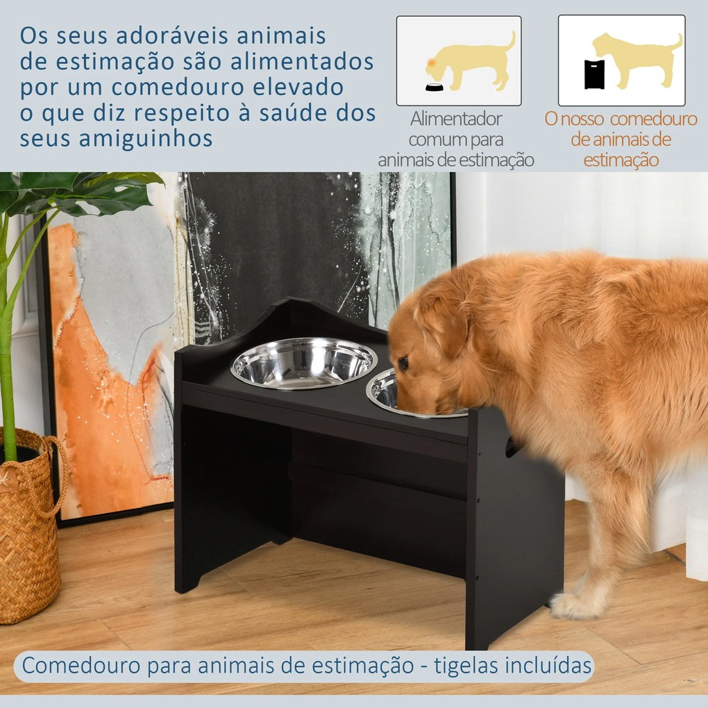 PawHut Comedouro para Cães Elevado Comedouro para Cães com 2 Tigelas d