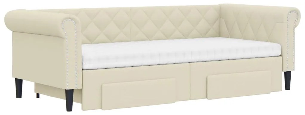 Sofá-cama c/ gavetão e gavetas 90x200 cm couro artif. cor creme