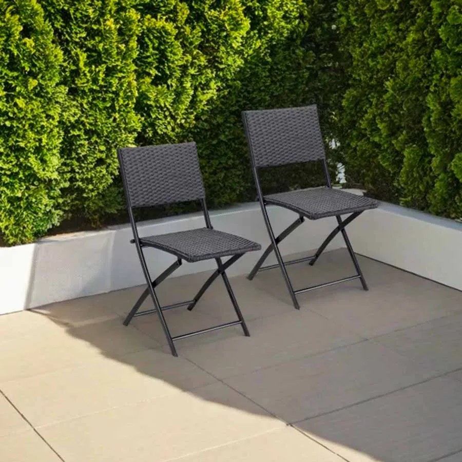 Conjunto de 2 cadeiras dobráveis Polyrattan Rom preto