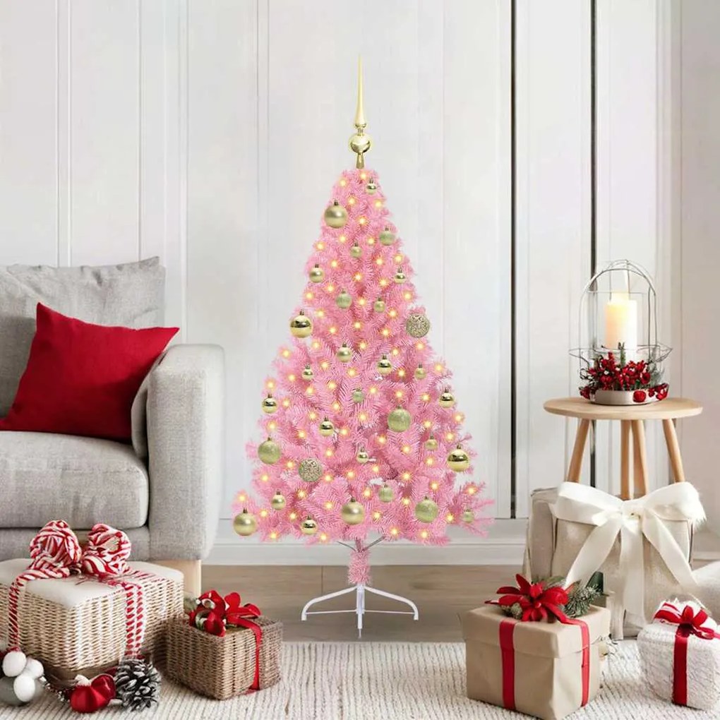 vidaXL Árvore de Natal Artificial Pré-iluminada Rosa 120 cm PVC