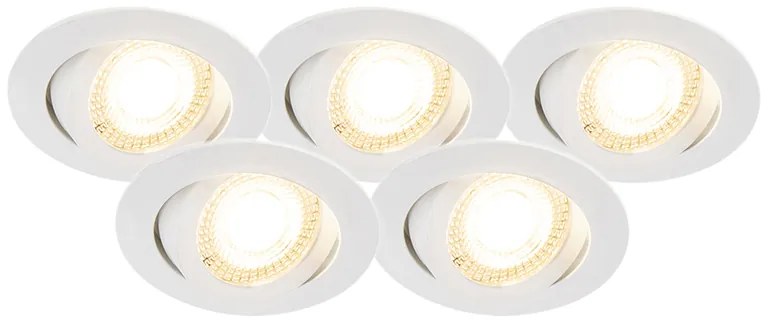 Conjunto de 5 focos embutidos branco com LED regulável 3 níveis - Mio