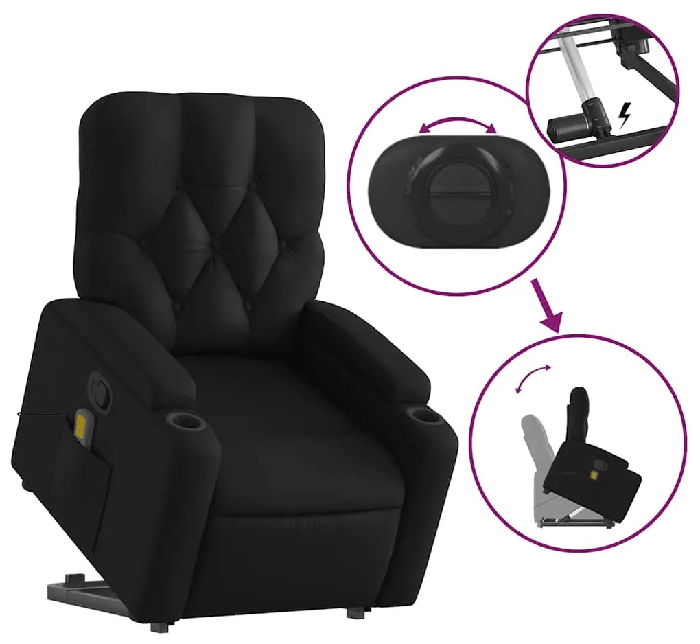 Poltrona massagens reclinável elevatória couro artificial preto