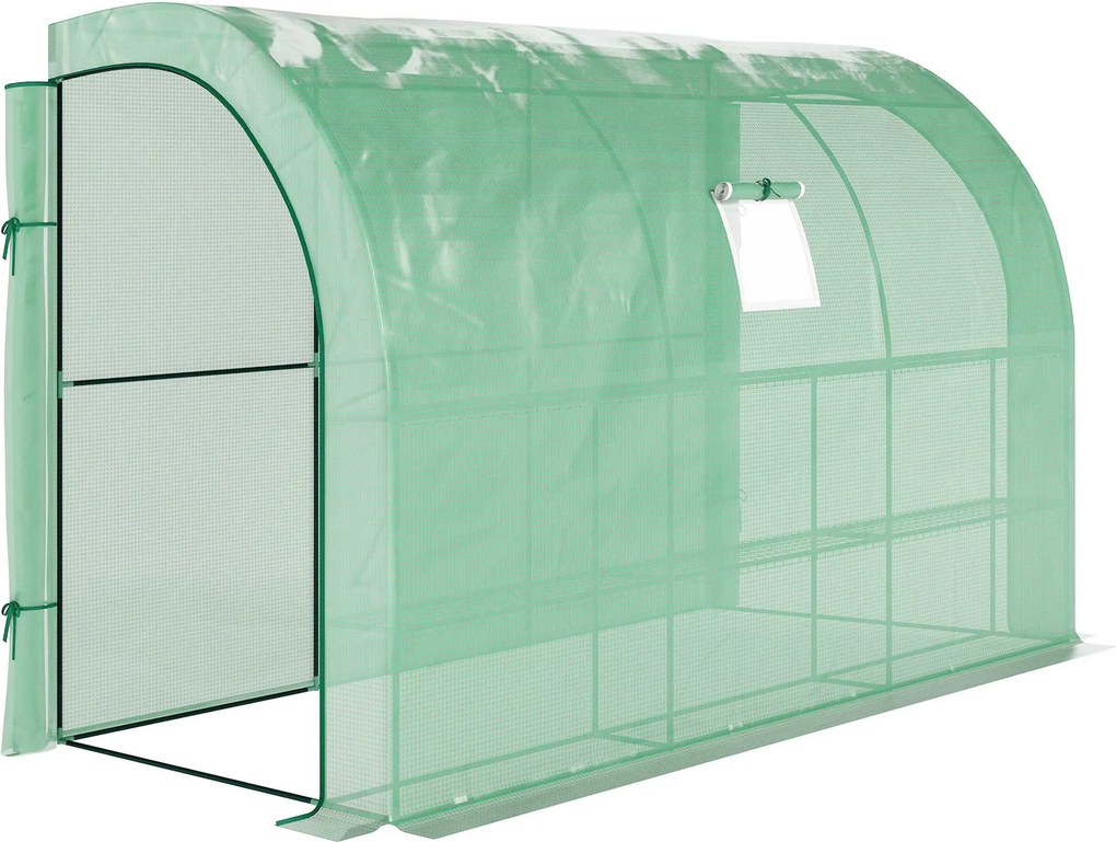 Outsunny Estufa, estufa de jardim com cobertura plástica, resistente a UV, 3 níveis, portas com zíper, Verde | Aosom Portugal