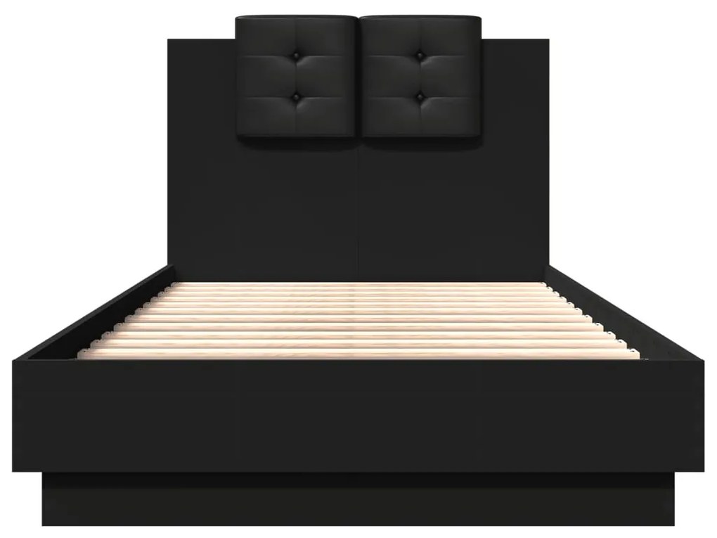 Estrutura de cama c/ cabeceira e luzes LED 90x190 cm preto