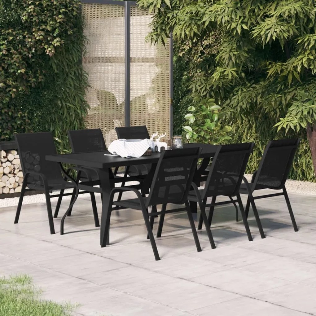 vidaXL 7 pcs conjunto de jantar para jardim preto