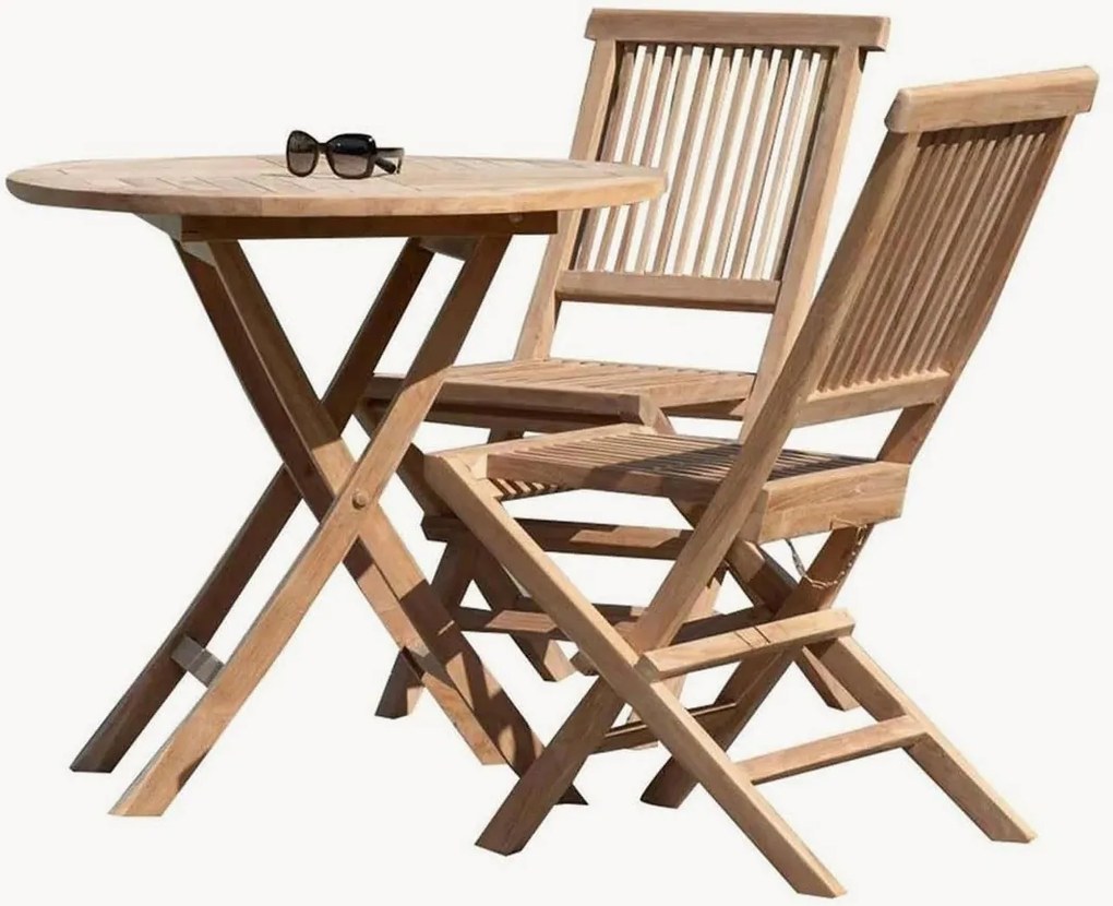 Conjunto de jardim dobrável em madeira de teca Fun, conjunto de 3