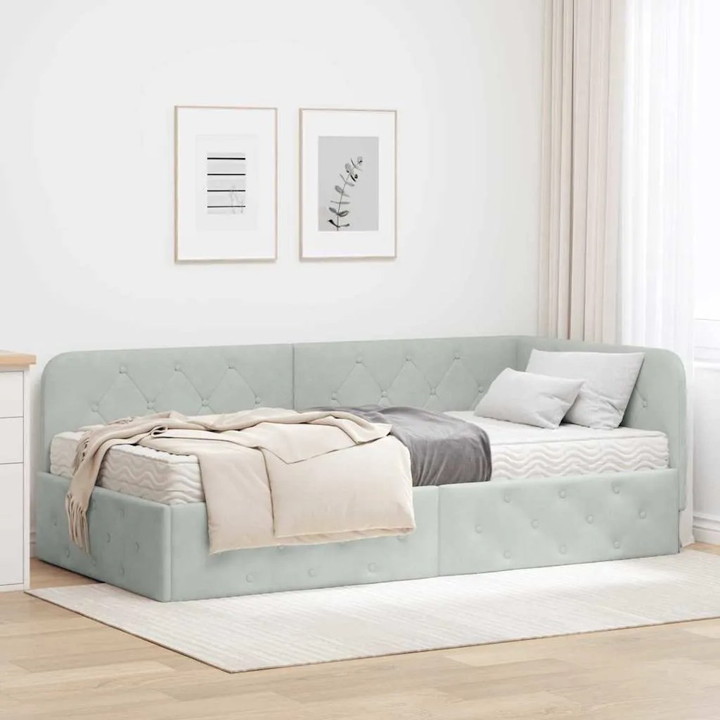 vidaXL Estrutura de Cama de Canto Cinzento-claro 100 x 200 cm Veludo