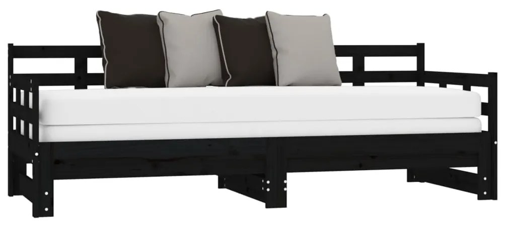 Sofá-cama de puxar pinho maciço preto 2x(80x200) cm