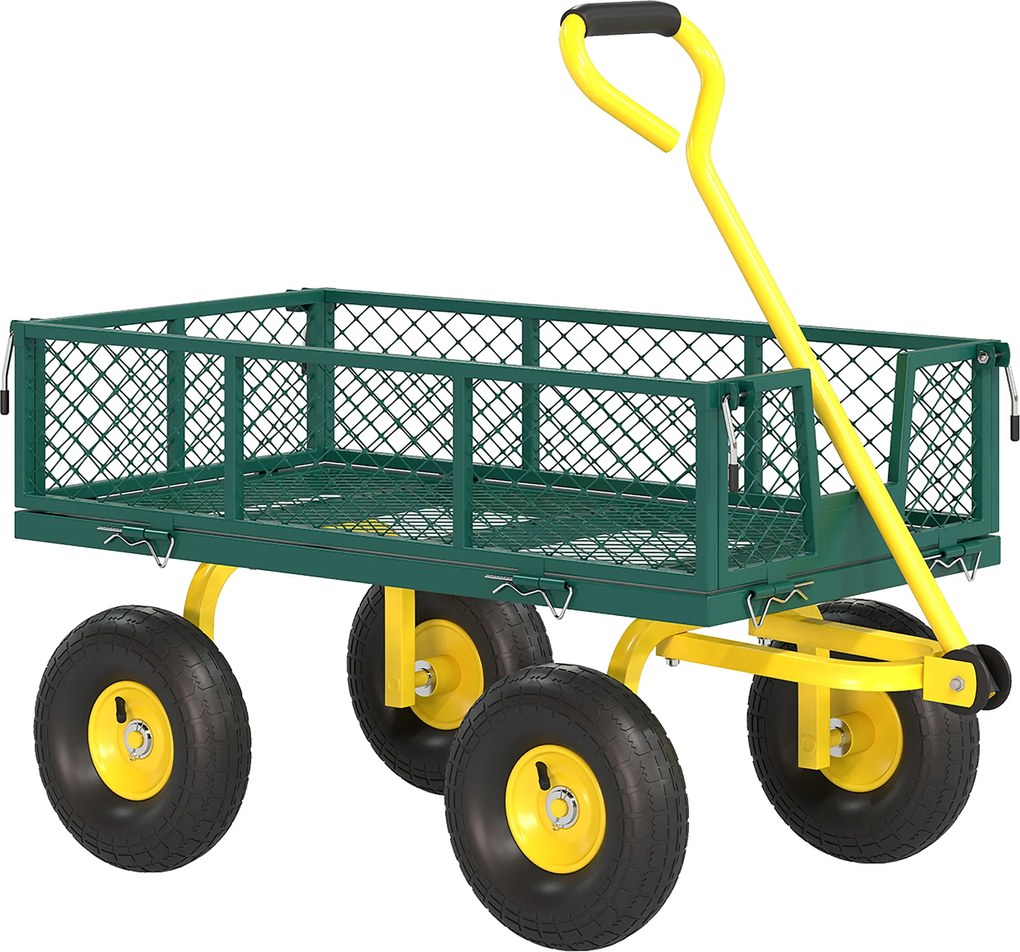 Outsunny Carrinho de Jardim em Aço com Capacidade 200 kg e Laterais Removíveis, 104x54x51 cm, Verde e Amarelo | Aosom Portugal