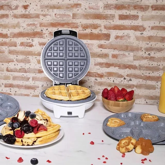 Máquina de waffles elétrica 3 em 1 Fun Gofrestone 3in1. 700 W, placas intercambiáveis com revestimento ecológico, design circular, indicador luminoso,