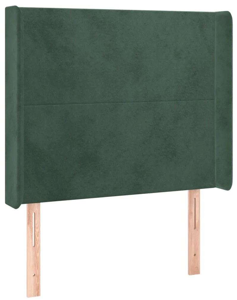 Cama box spring c/ colchão/LED 90x190 cm veludo verde-escuro