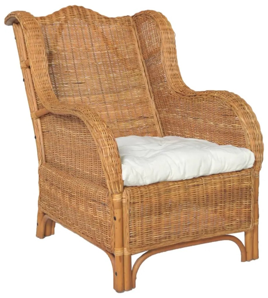 325465 vidaXL Sofá com almofadão vime natural e linho castanho-claro