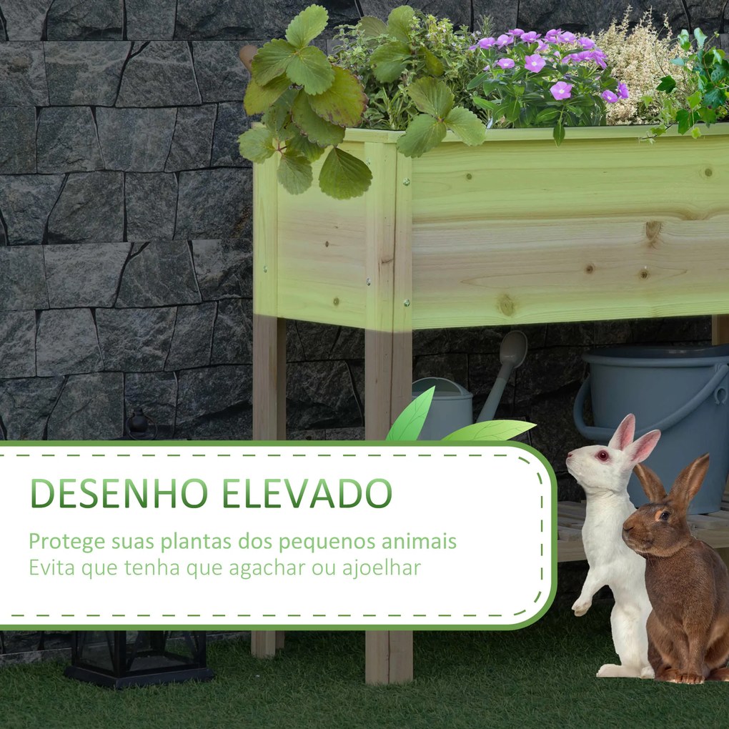 Outsunny Horta Vertical Elevada de Madeira 90x40x81cm Mesa de Cultivo de Jardim com Prateleira Inferior e 2 Orifícios de Drenagem para Cultivos de Plantas Flores Natural