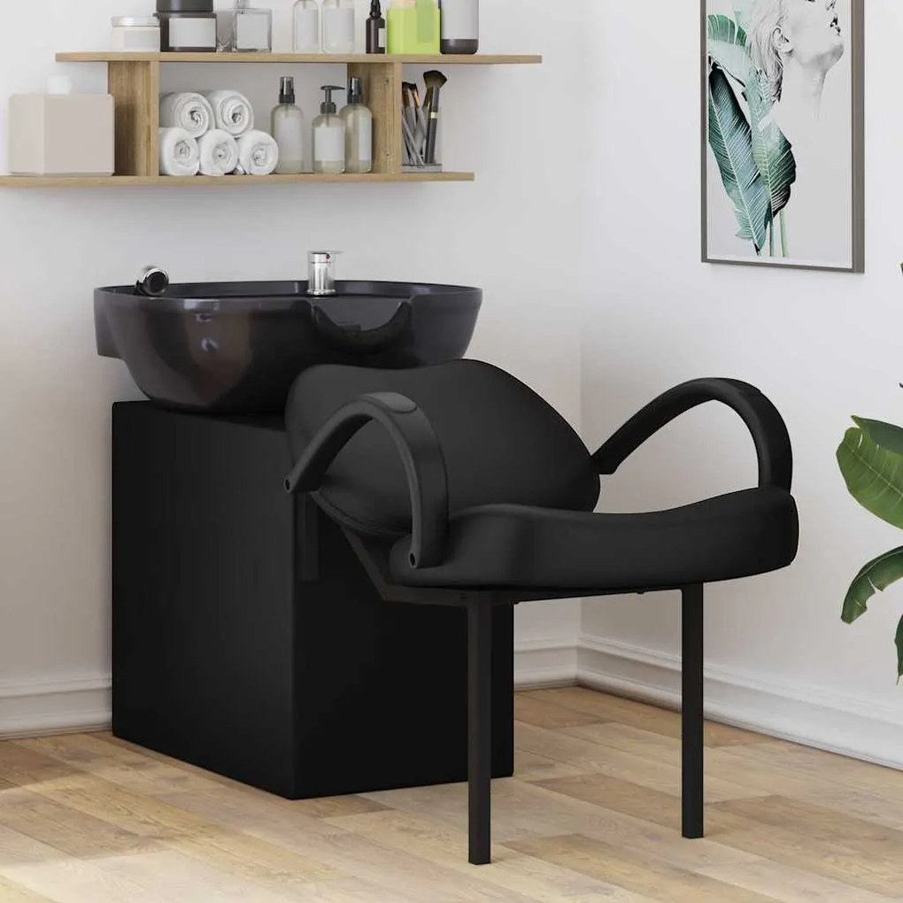 vidaXL Cadeira de Shampoo Manual Preto 63 x 141 x 92 cm PVC