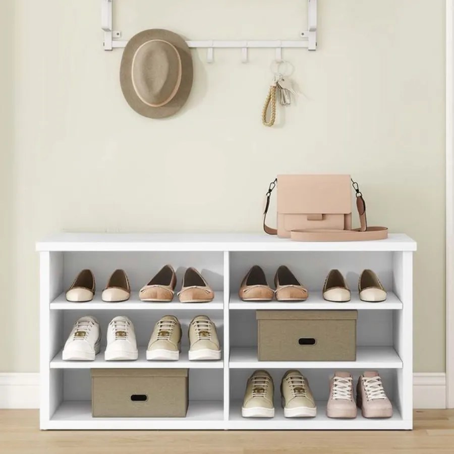Banco para sapatos com espaço de arrumação e prateleiras ajustáveis 29,5 x 100 x 50 cm Branco