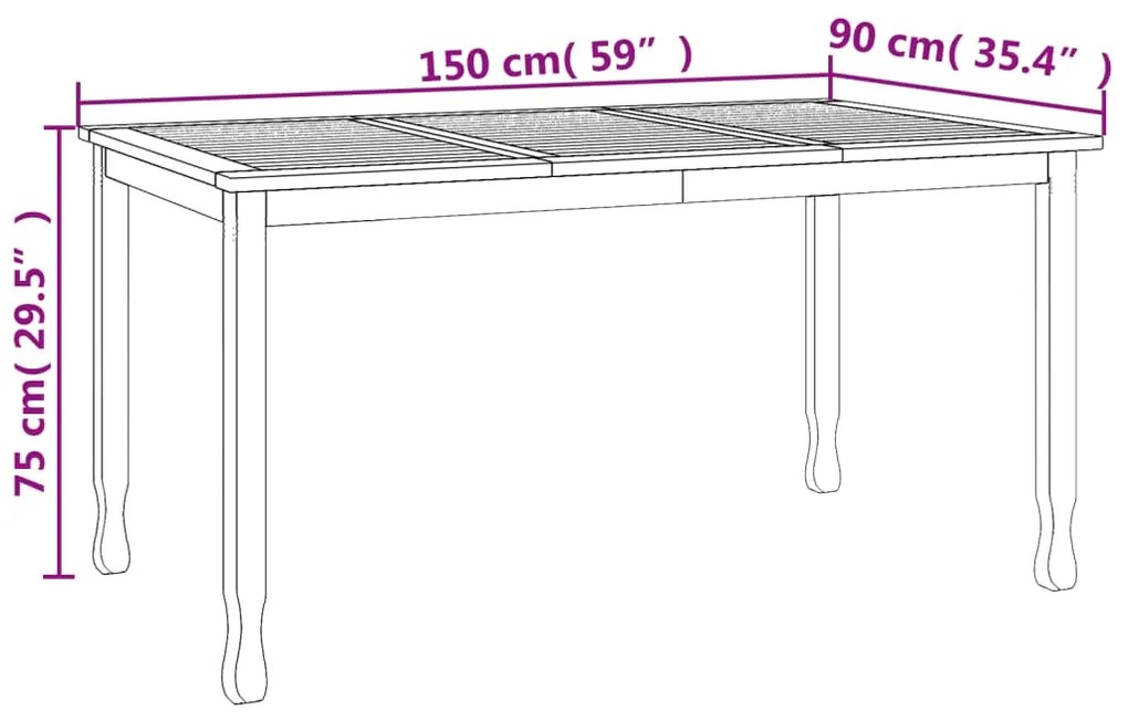 Mesa de jantar p/ jardim 150x90x75 cm madeira de teca maciça