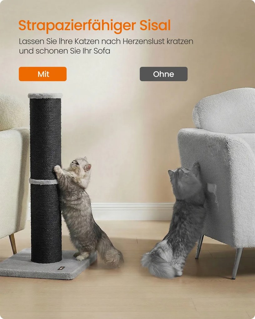 Arranhador para gatos com 85 cm de altura, tronco em sisal XXL, Preto