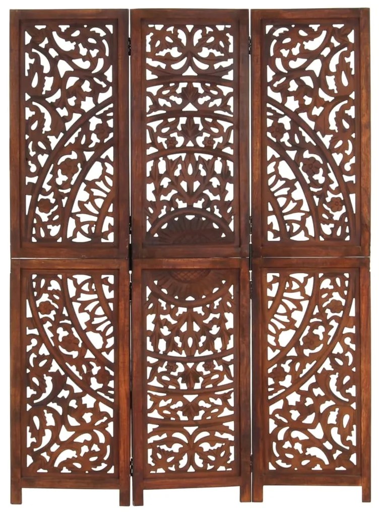 Biombo esculp mão 3 painéis 120x165cm mangueira maciça castanho