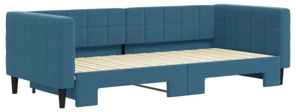 Sofá-cama com gavetão 90x200 cm veludo azul