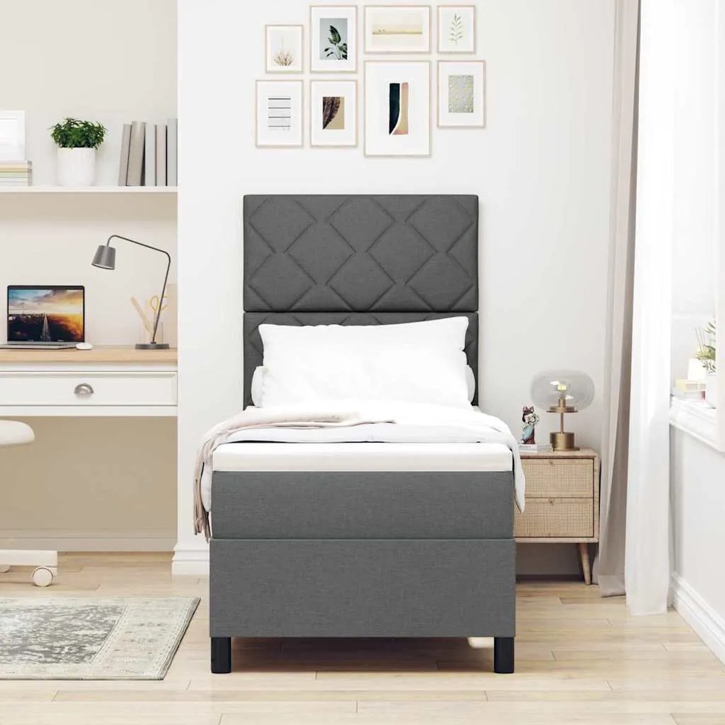 Cama Box Spring com Colchão Cinza Escuro 80x200 cm Tecido