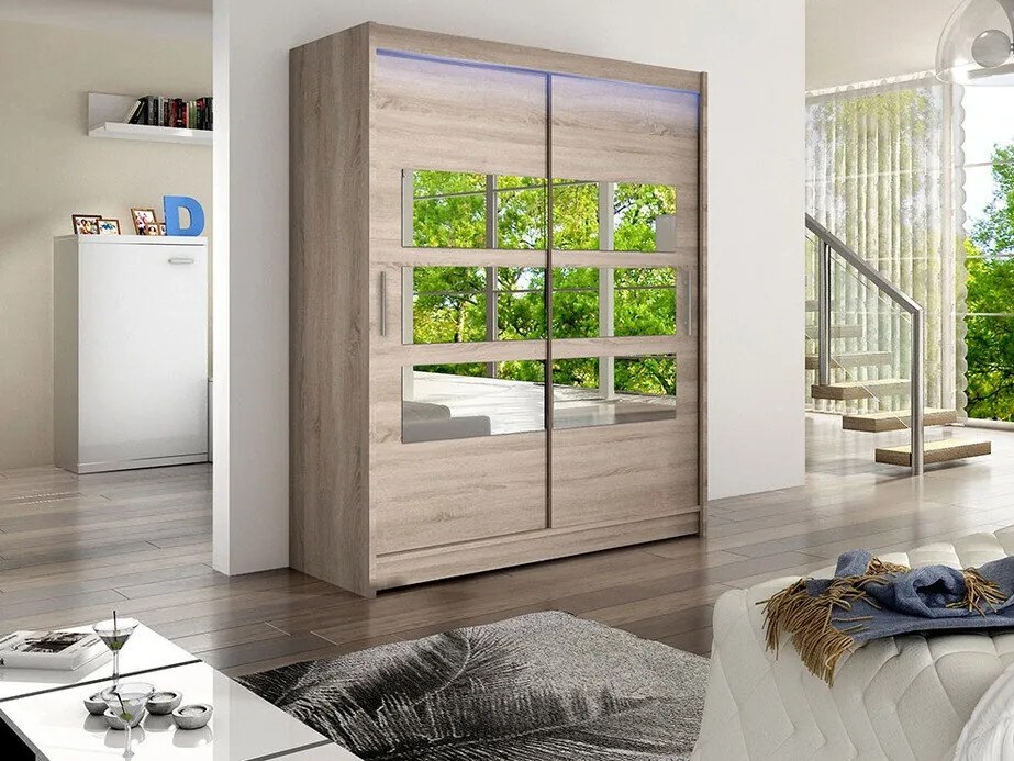 Roupeiro Closico 157, Trufa, 200x150x58cm, 114 kg, Portas para roupeiro: Deslizante, Número de prateleiras: 5, Número de prateleiras: 5