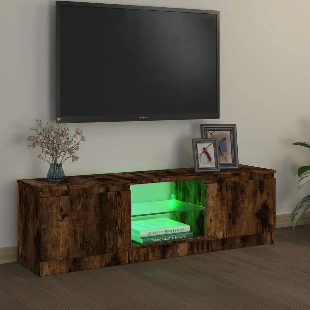 Móvel de TV com luzes LED 120x30x35,5 cm carvalho fumado