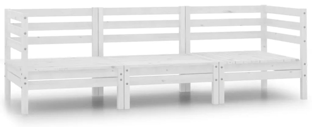3 pcs conjunto lounge de jardim pinho maciço branco
