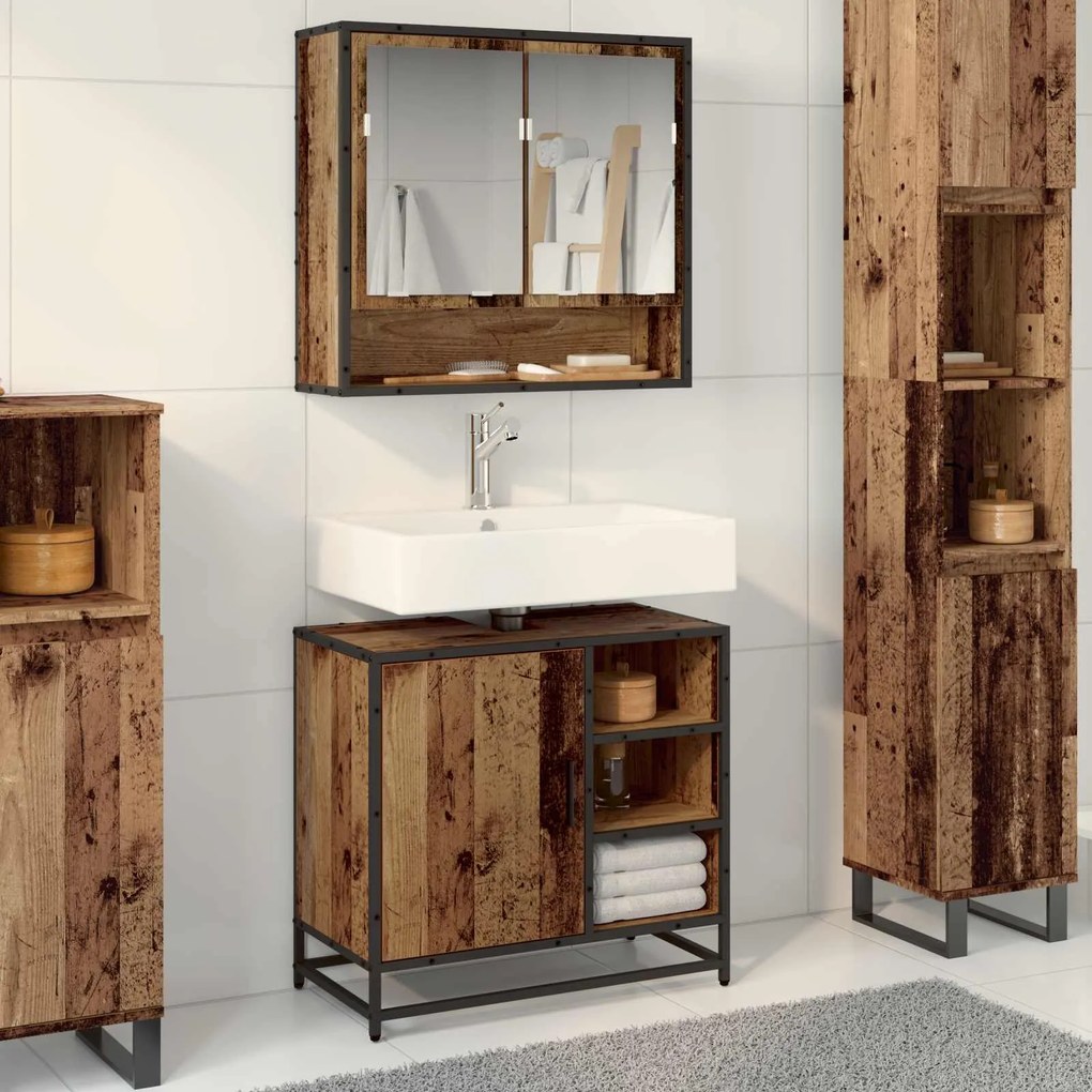 vidaXL Conjunto de Móveis para Banheiro com porta 2 pcs Madeira Antiga