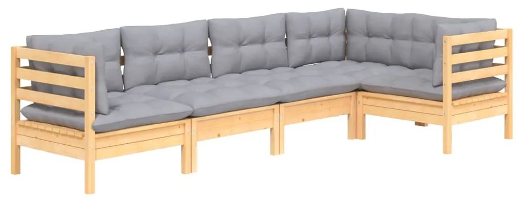 5 pcs conjunto lounge de jardim c/ almofadões cinza pinho