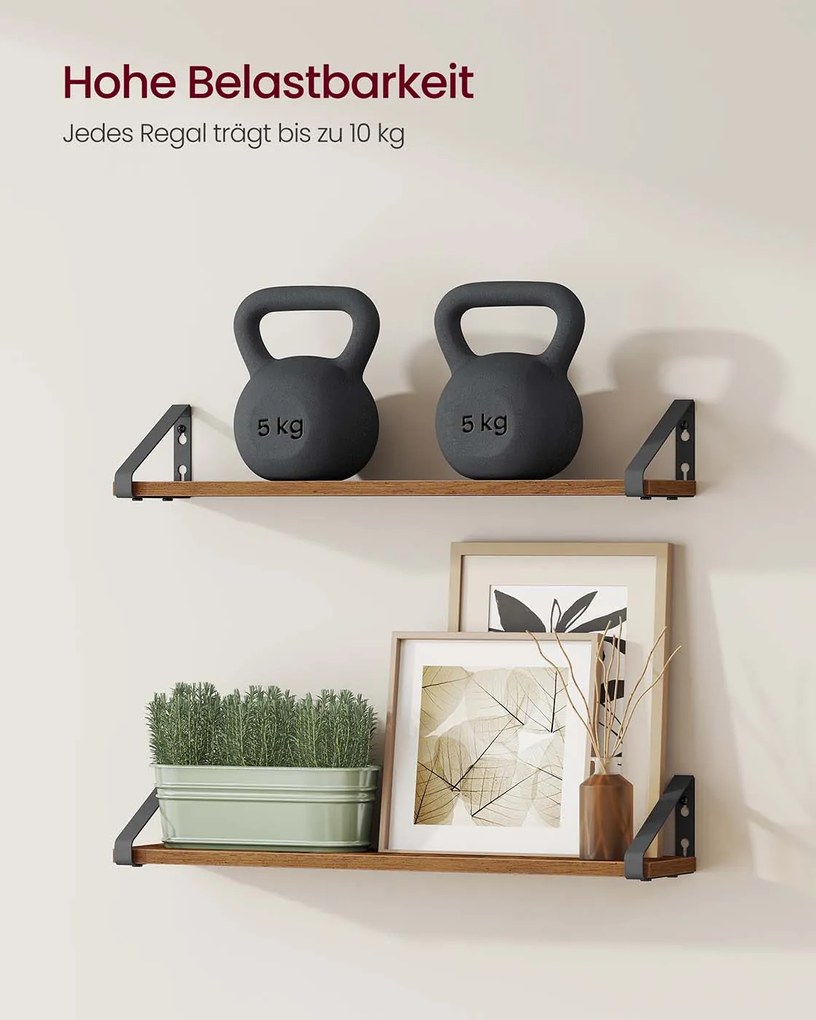 Conjunto de 2 prateleiras de parede 12,7 x 60 x 11,2 cm Castanho vintage + Preto