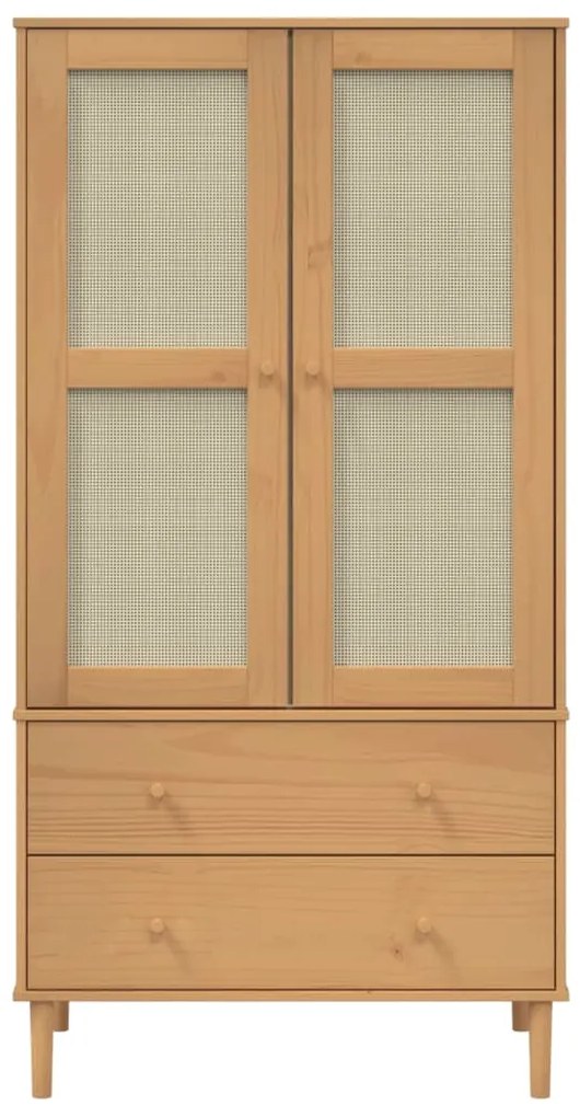 Roupeiro SENJA aspeto vime 90x55x175 cm pinho maciço castanho