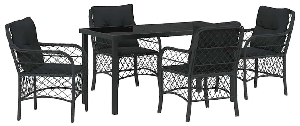 Conjunto de Jantar de Jardim de 5 Peças com Almofadas, Rattan Poliéste