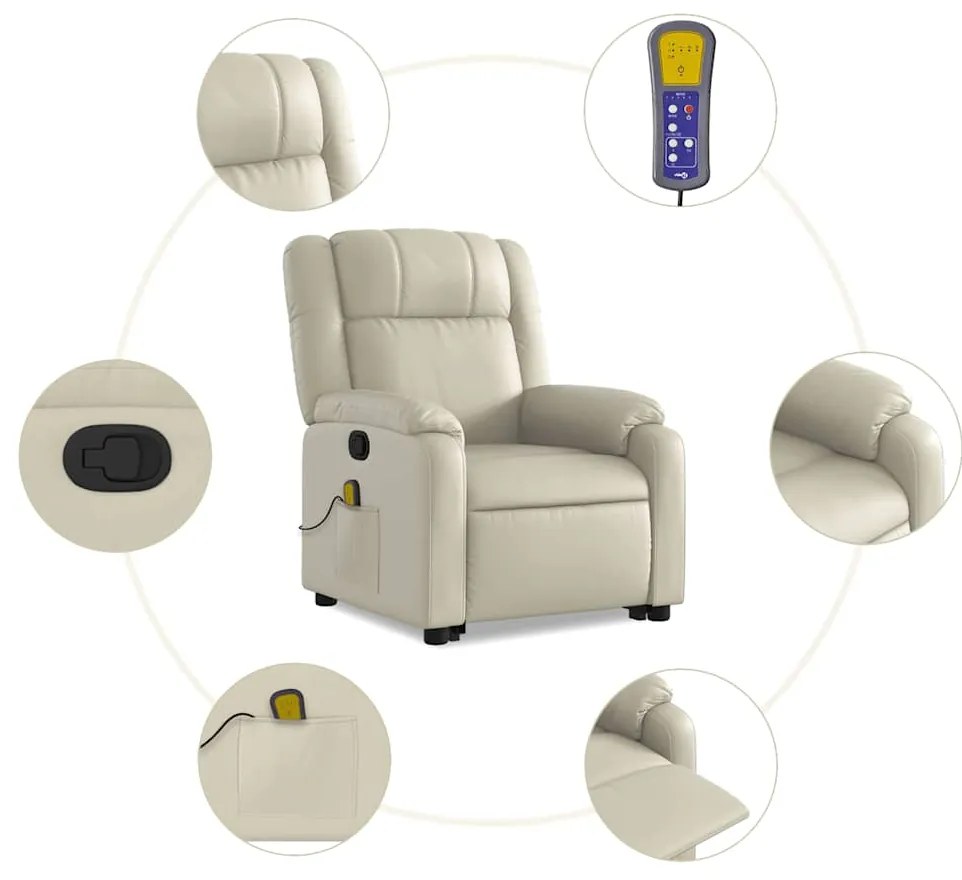 Poltrona reclinável de massagens couro artificial cor creme