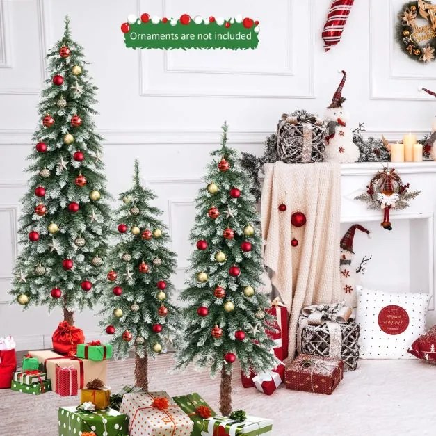 Conjunto de 3 árvores de Natal de 90/120/150 cm com luzes LED brancas quentes e ramos em PVC Verdes