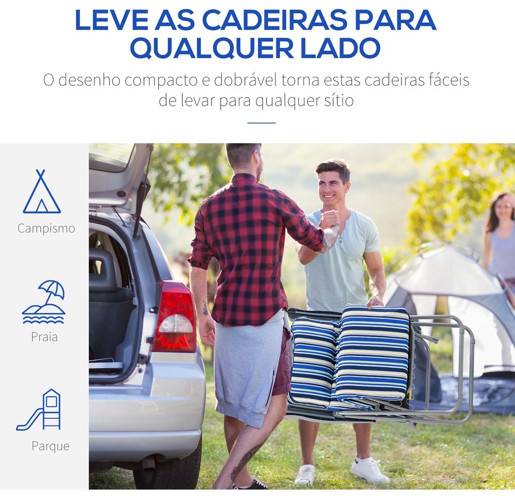 2 Espreguiçadeiras de Jardim Dobráveis Espreguiçadeiras de Aço com Alm