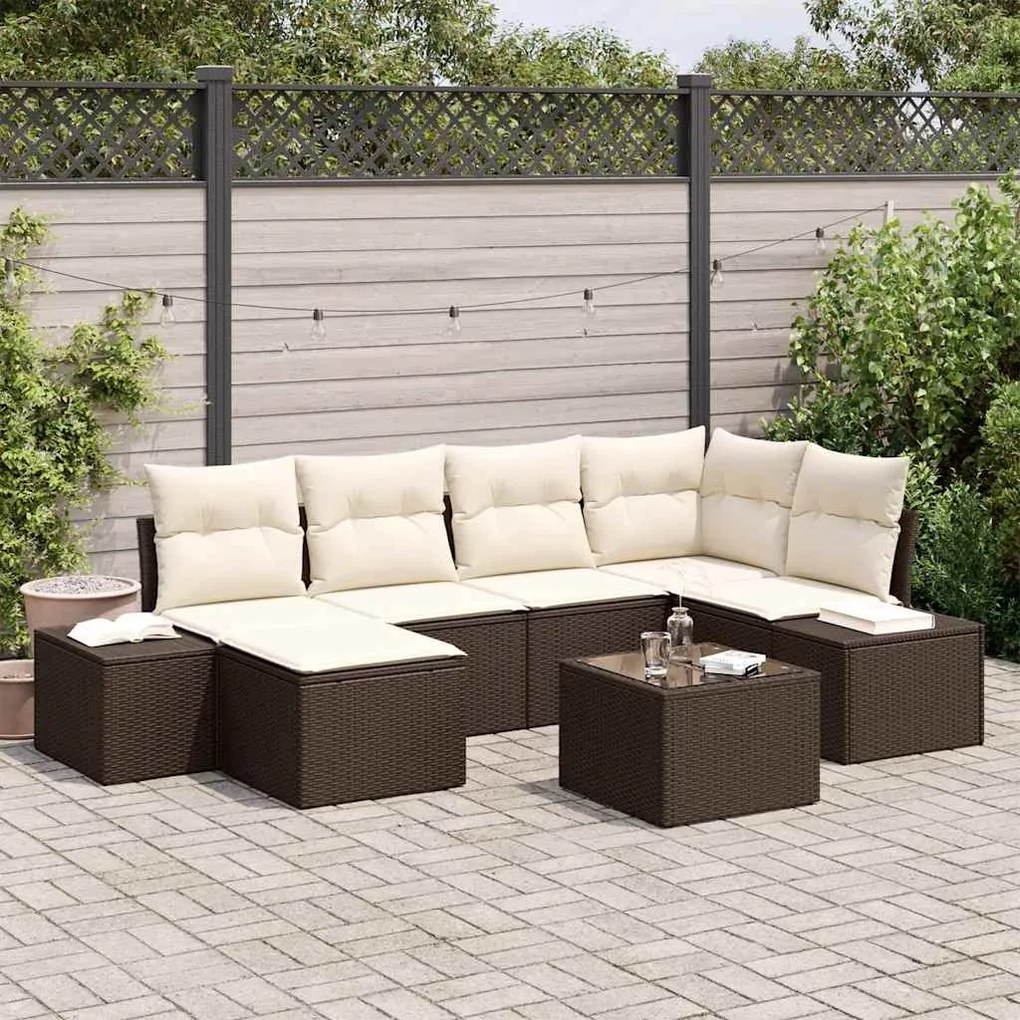 vidaXL Conjunto de Sofá de Jardim 6 pcs Marrom e Creme vime PE